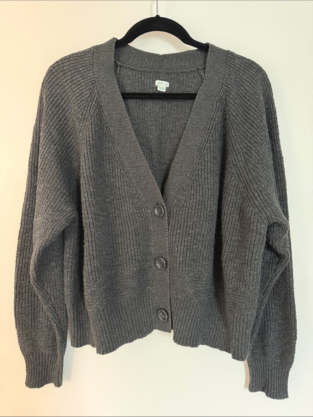 aerie Charcoal Gray Ribbed Button-Front V-Neck Cardigan